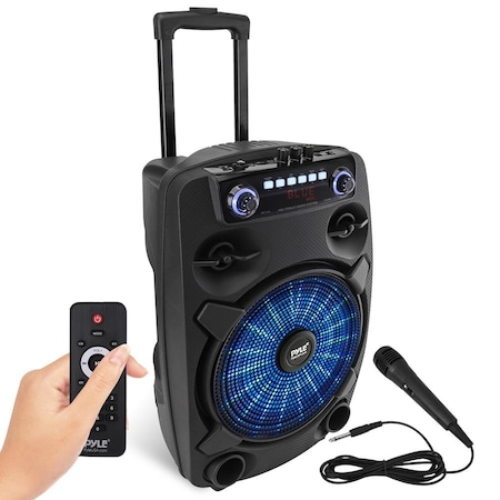 Pyle 12 in Bluetooth Portable PA Speaker - Portable PA & Karaoke Party Audio Speaker with wired microphone PPHP127B